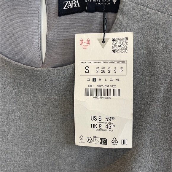 Women's Zara Gray Sleeveless Mini Bubble Hem Dress Size S NWT - Picture 6 of 6